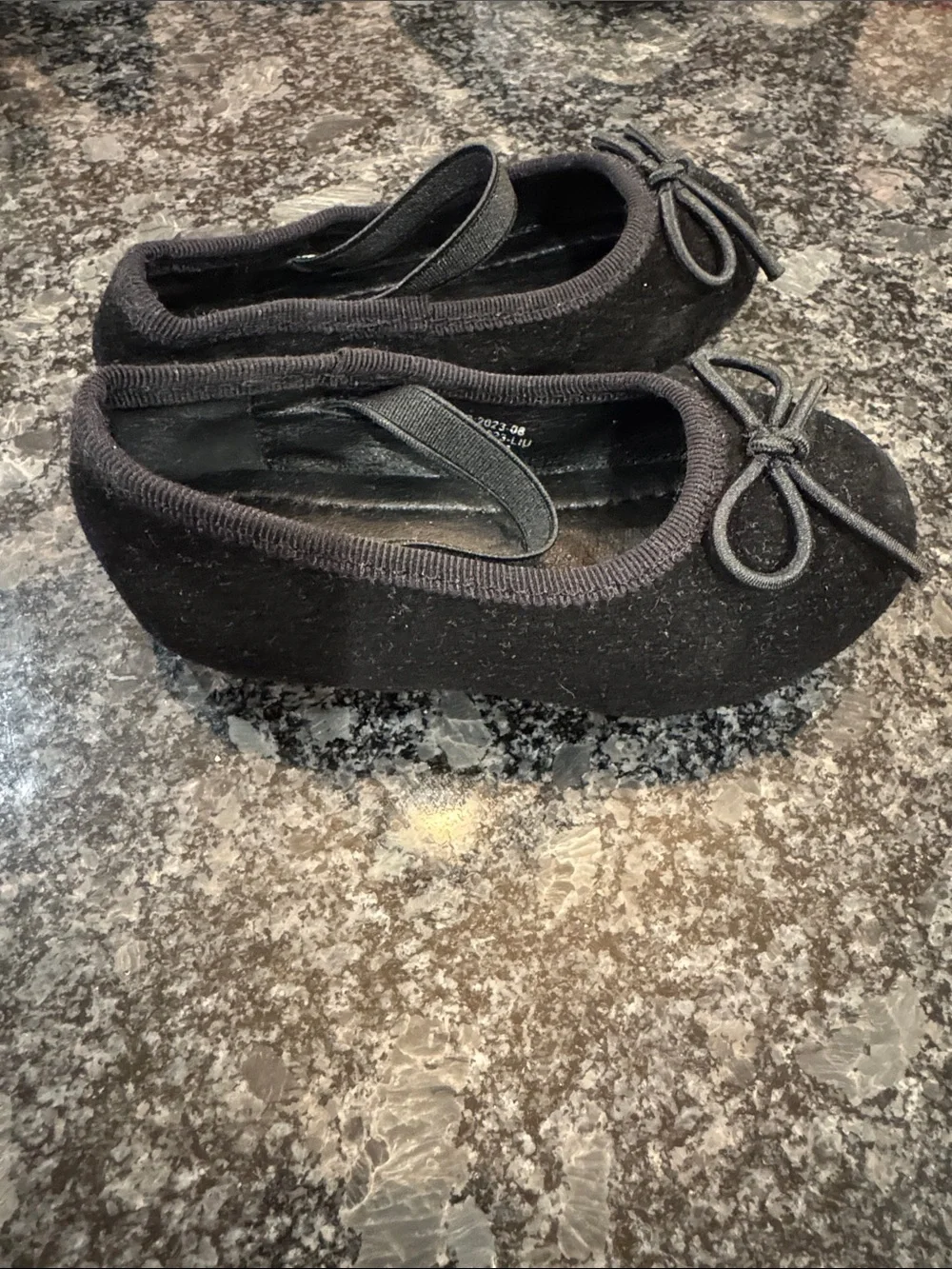 Kids Black Ballet Slippers with Tie Bow